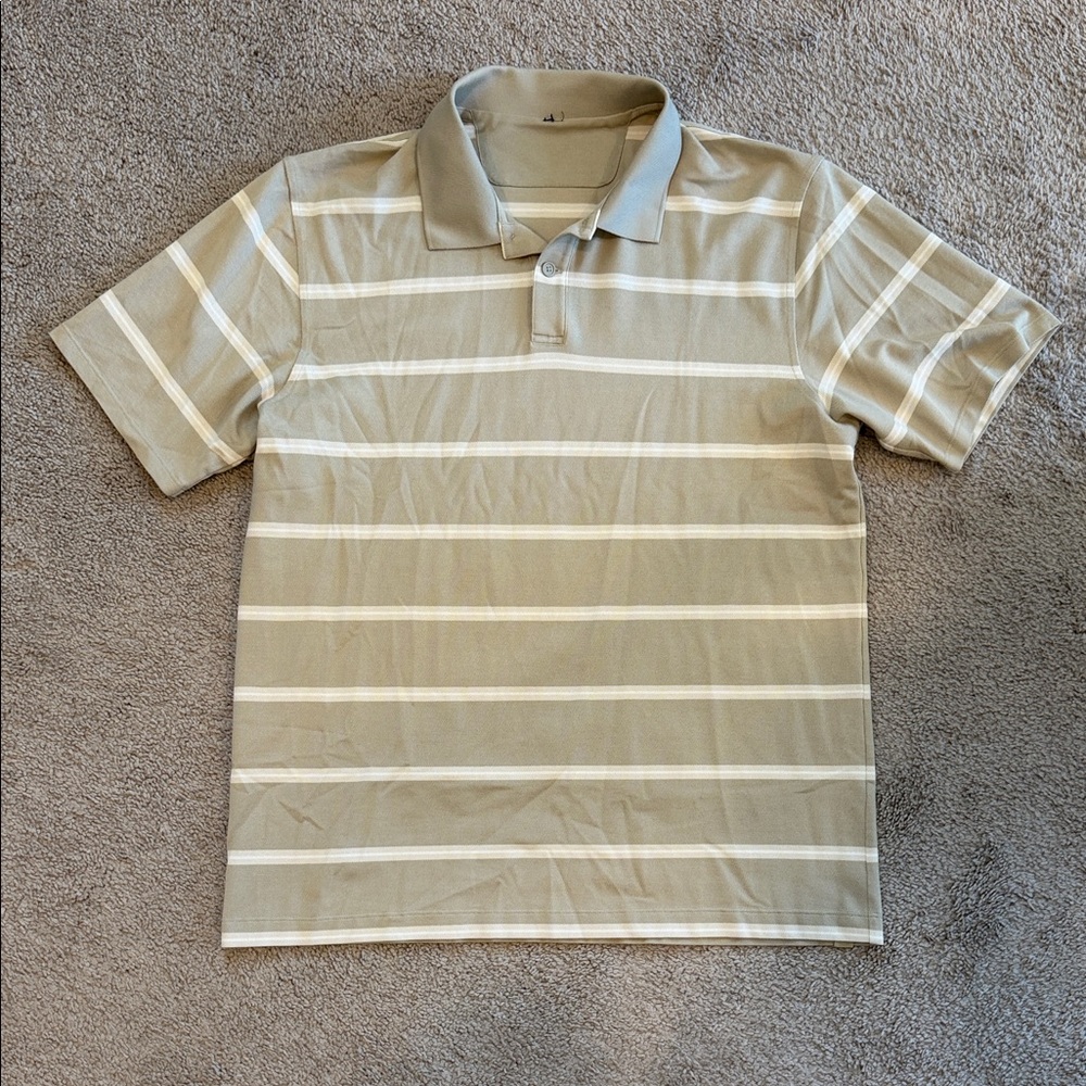 Striped Polo Shirt - Beige and White